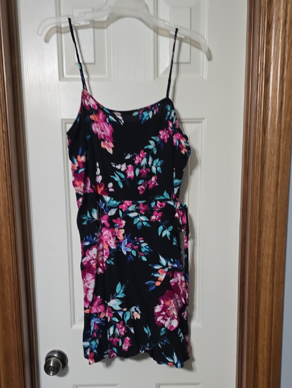 Express Black Floral Faux Wrap Mini Dress